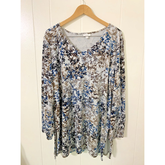 Pure Jill Velvet Velour Pullover Tunic Top XL Long Sleeve Floral COMFY - Picture 1 of 9
